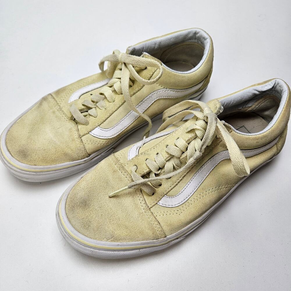 Vans Suede Leather Low Top Sneakers W8.5 M7 Pale Yellow Shoes Unisex